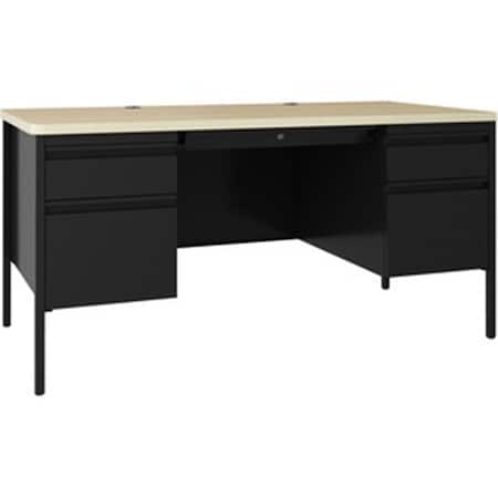 Lorell 30 x 60 in. Double-Pedestal Teachers Desk, Black & Maple LLR03155